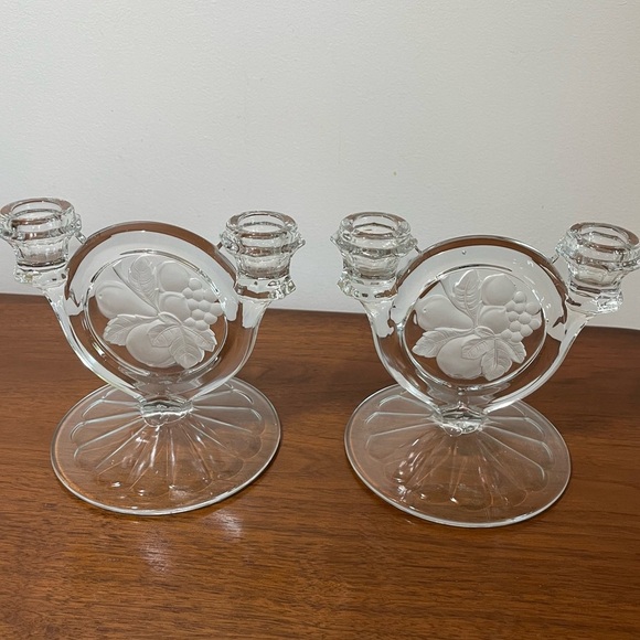 Vintage Elegant Indiana Glass Constellation Grape Double Candlestick, Pair - Picture 6 of 6